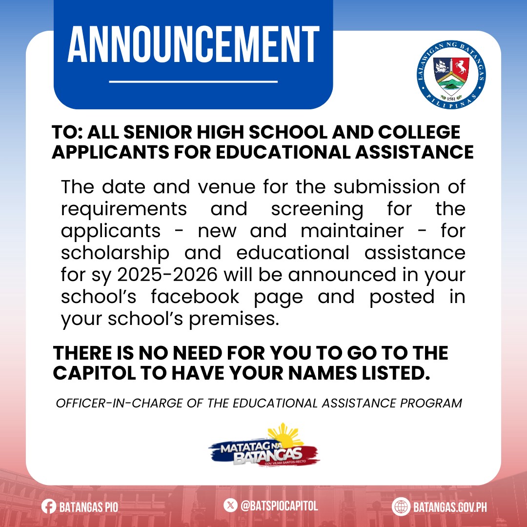 Matatag na Scholarship Program para sa mga Kabataang Batangueño